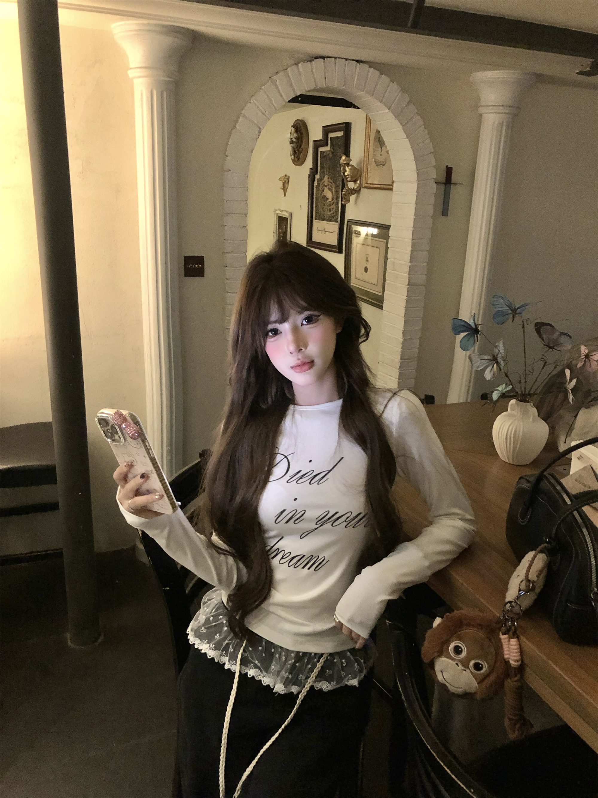 實拍~長袖印花短款顯瘦T恤+直筒褲