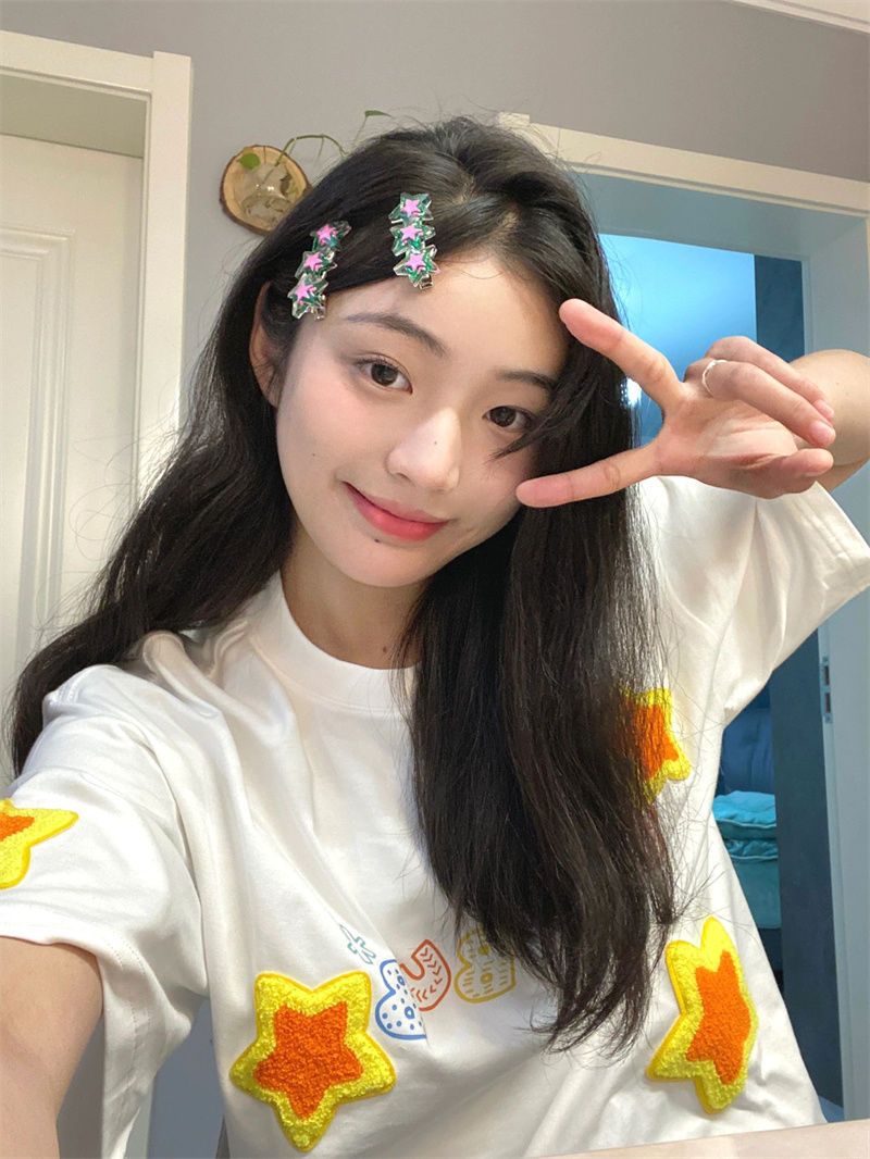 純棉 毛巾繡短袖女