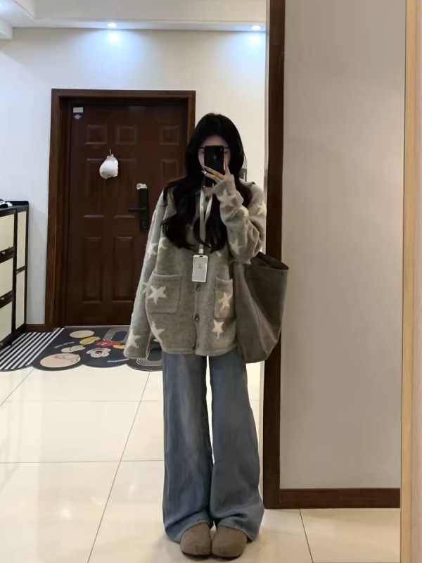 高級感灰色毛衣早春秋新款氣質翻領撞色設計感針織開衫上衣女外套