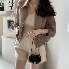 Korean Dongdaemun Women's Spring and Summer New Stand Collar Short Length Windbreaker Sun Protection Thin Version Sports Workwear Jacket Top