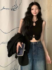 新中式黑色吊帶小背心女夏季辣妹純欲風鏤空短款性感內搭上衣外穿