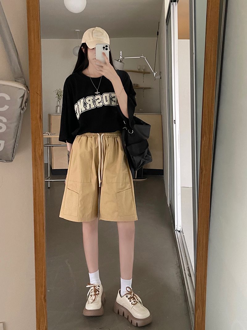 純棉斜紋 夏季工裝短褲高街寬鬆五分褲女