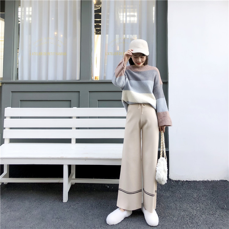 New style lazy loose casual pants knitted wide-leg pants for women
