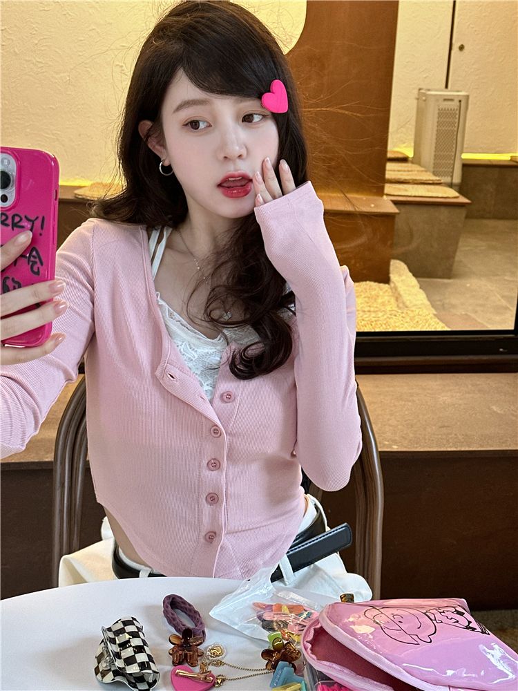 秋冬新款修身少女純欲假兩件拼接減齡顯白長袖針織衫上衣