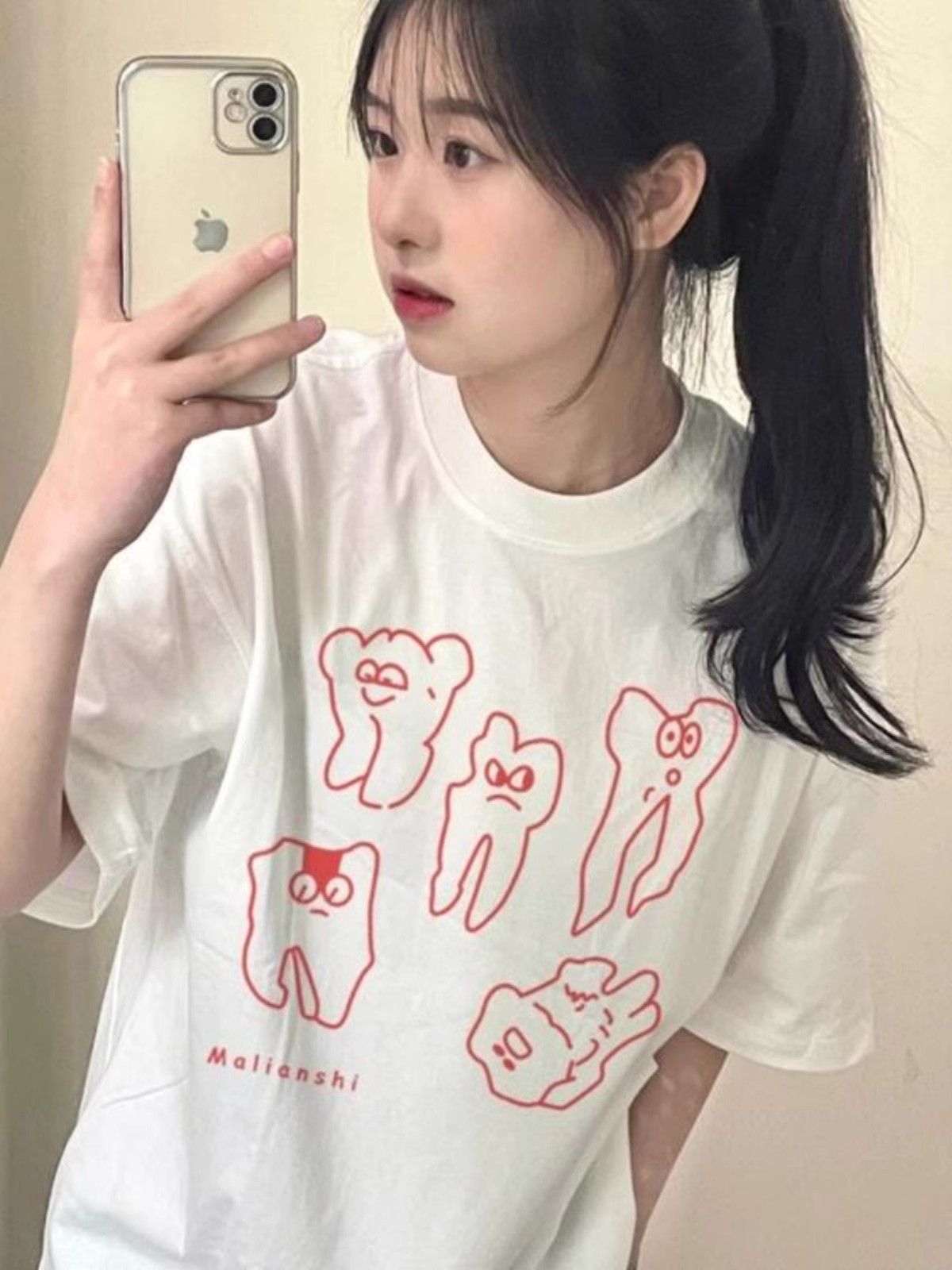 高品質純棉220克精梳緊密100%棉 寬鬆短袖t恤女