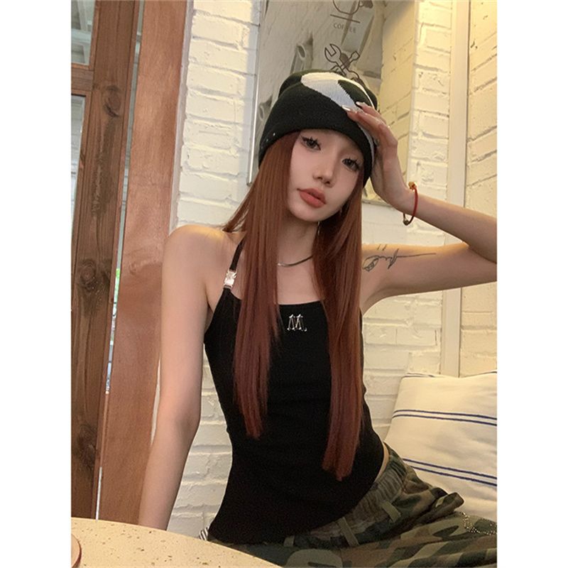 網紅炸街設計感鏈條拼接吊帶背心女夏季2025新款甜辣短款修身上衣