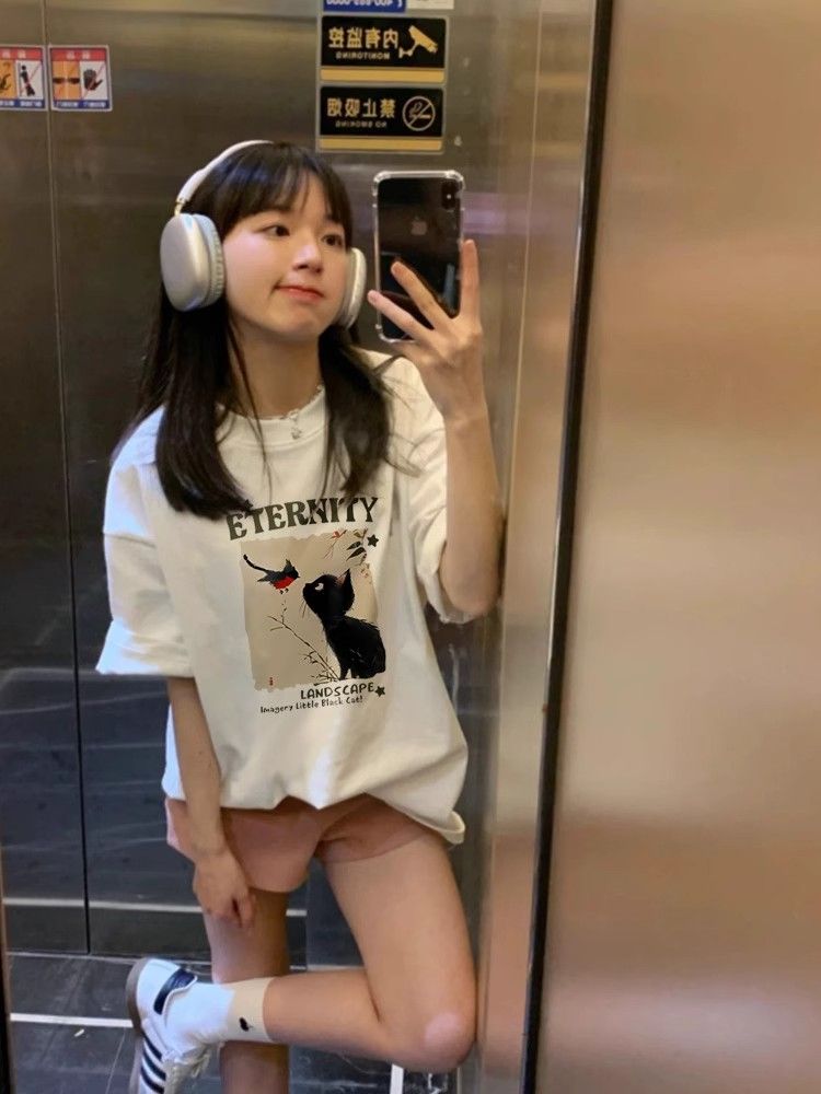 高品質純棉220克精梳緊密100%棉直播同品寬鬆短袖t恤女