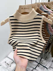 半高領條紋吊帶打底小背心女2025新款西裝內搭上衣春秋無袖針織衫