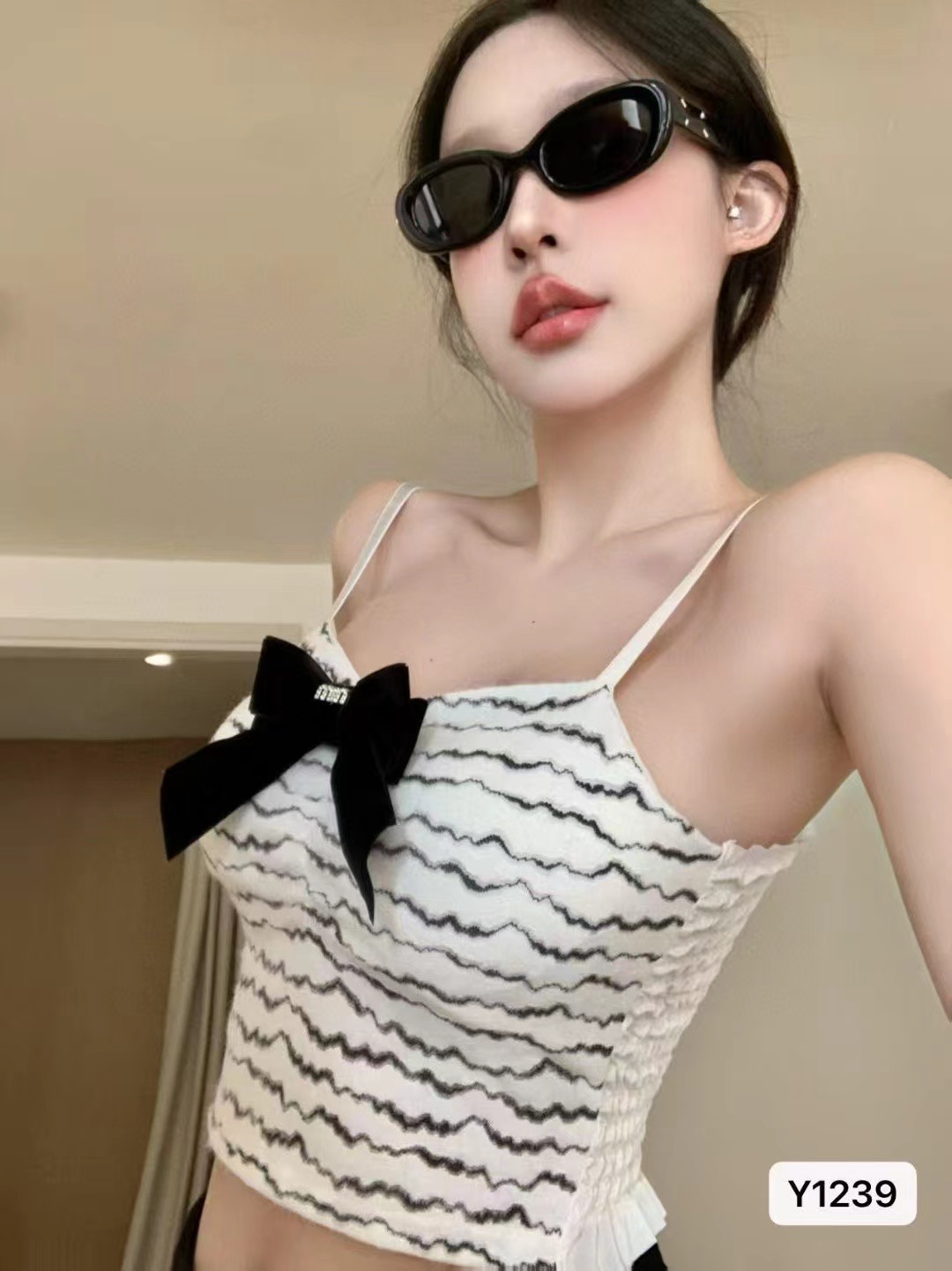 2025 spring and summer new cushion suspender bow sexy stripes ins trendy interior wear and exterior matching versatile design G beautiful back