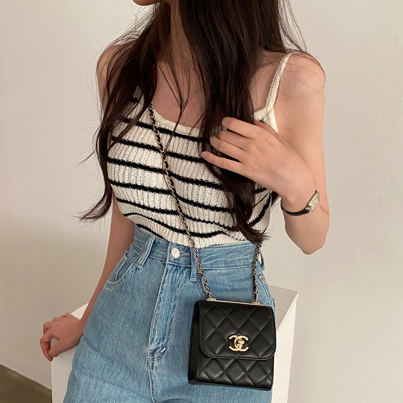 Korean chic versatile striped contrasting suspender slim knitted vest top for women