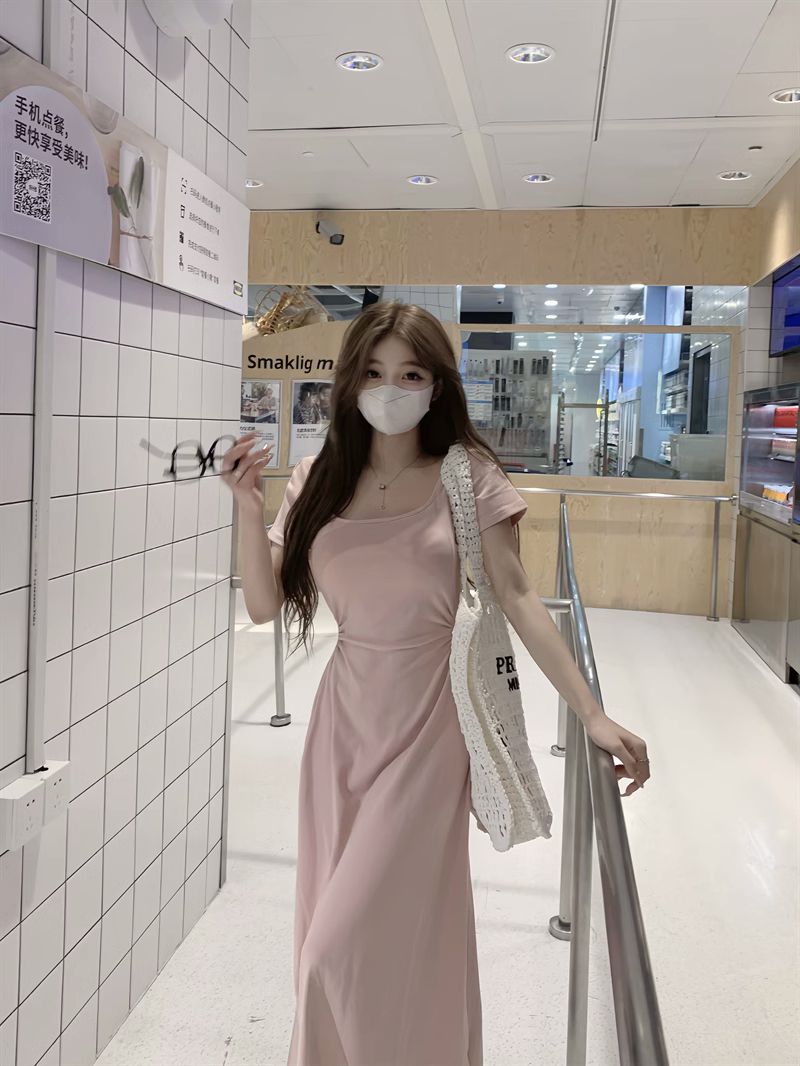 New summer style light-climbing A-line long skirt with bow and backless T-shirt dress for women design black skirt