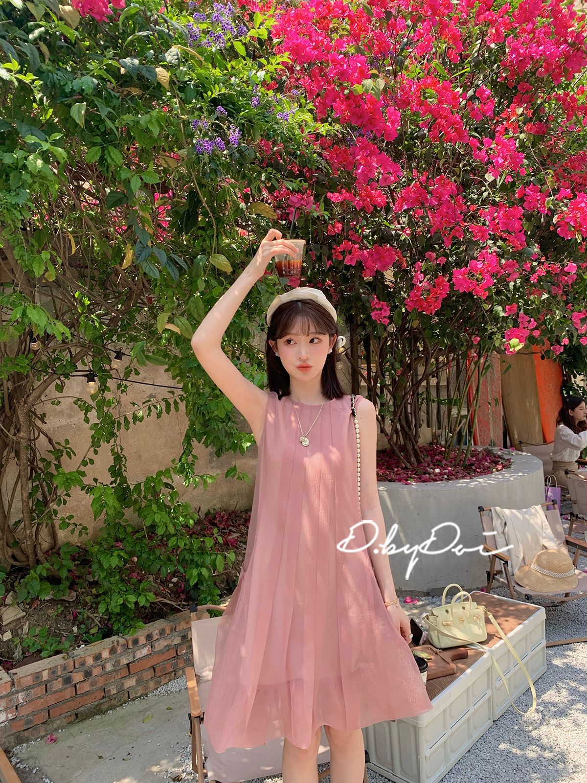 French fairy dress sleeveless sweet niche pink a-line princess skirt mesh small vacation style skirt