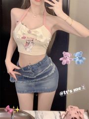 1*1隨心裁 260克卡通貓咪吊帶女夏季掛脖背心短款上衣