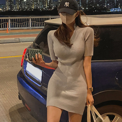 韓國東大門新款日常又辣~ 顯瘦polo領減齡短袖連衣裙ms