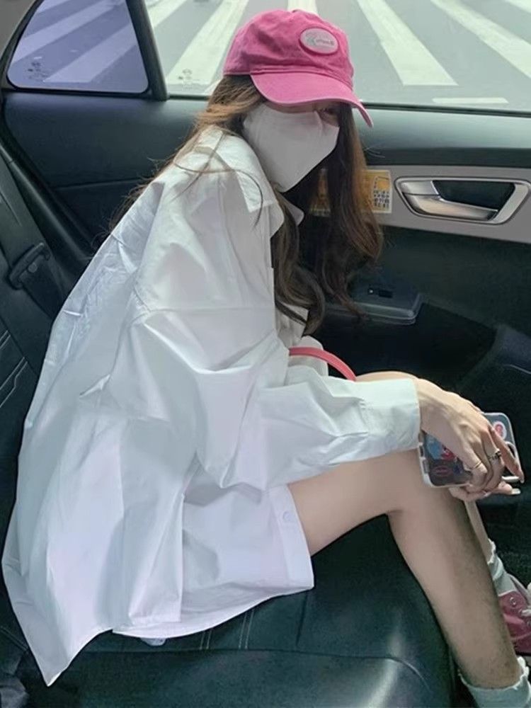 早春寬鬆白色襯衫薄款外套女夏季2025新款設計感小眾防曬襯衣上衣