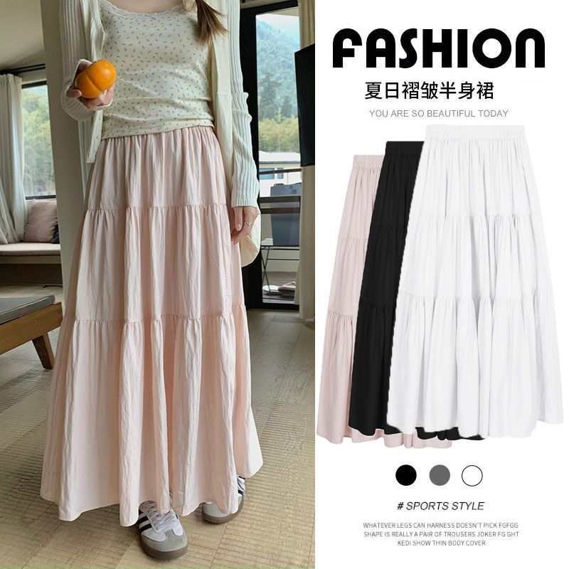 Gentle Pink Semi-Body Skirt Spring and Summer New Arrival Flowy High-Waist Pleated A-Line Skirt Slimming Short Person Cake Length Skirt