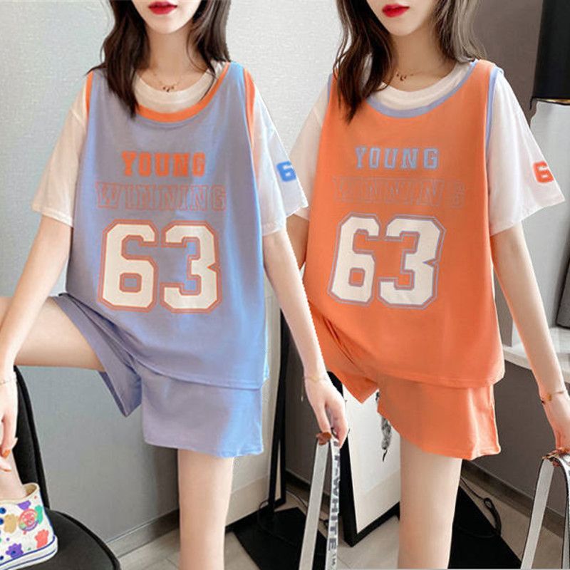 200 catties fat mm large size summer casual sports suit for women new loose shorts shorts student two-piece set