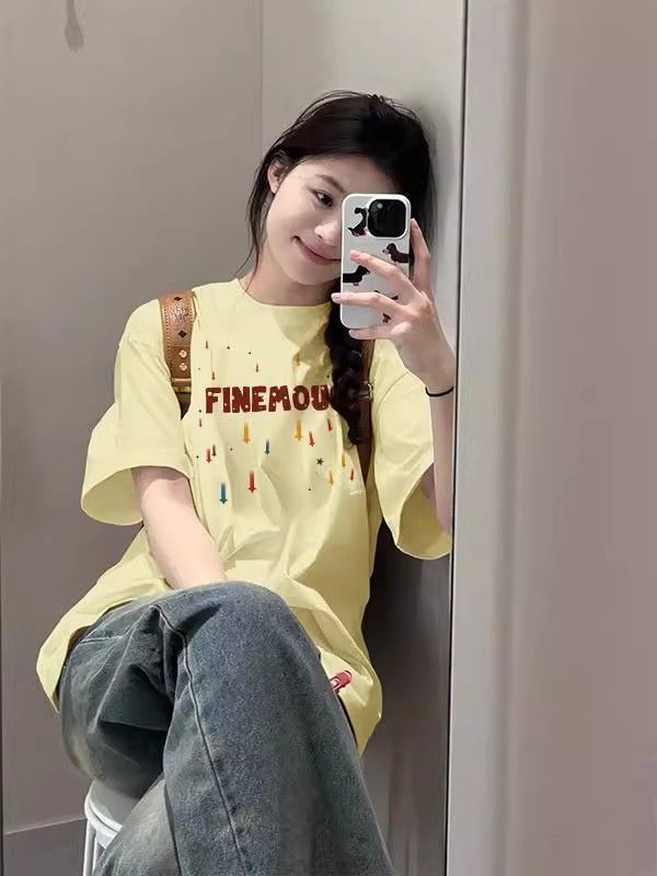 高品質純棉220克精梳緊密100%棉直播同品寬鬆短袖t恤女