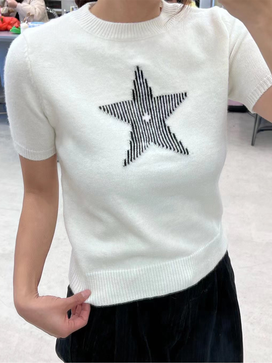 韓系減齡五角星短款針織衫女2025早春新款時尚休閒百搭簡約風上衣