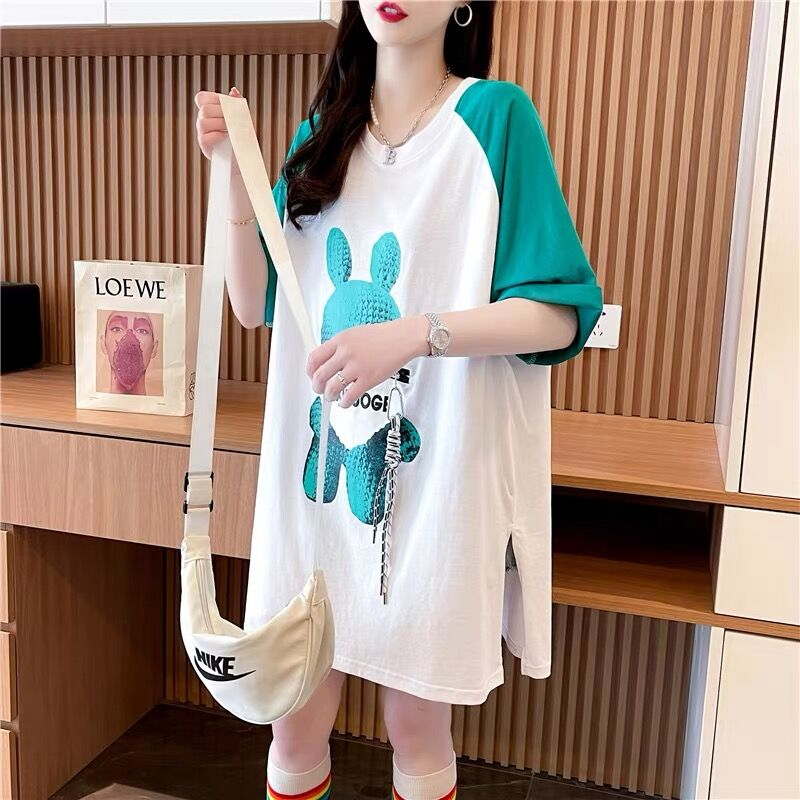 Summer quality/pure cotton/rear collar/three-dimensional decorative zipper large pocket slit short-sleeved T-shirt