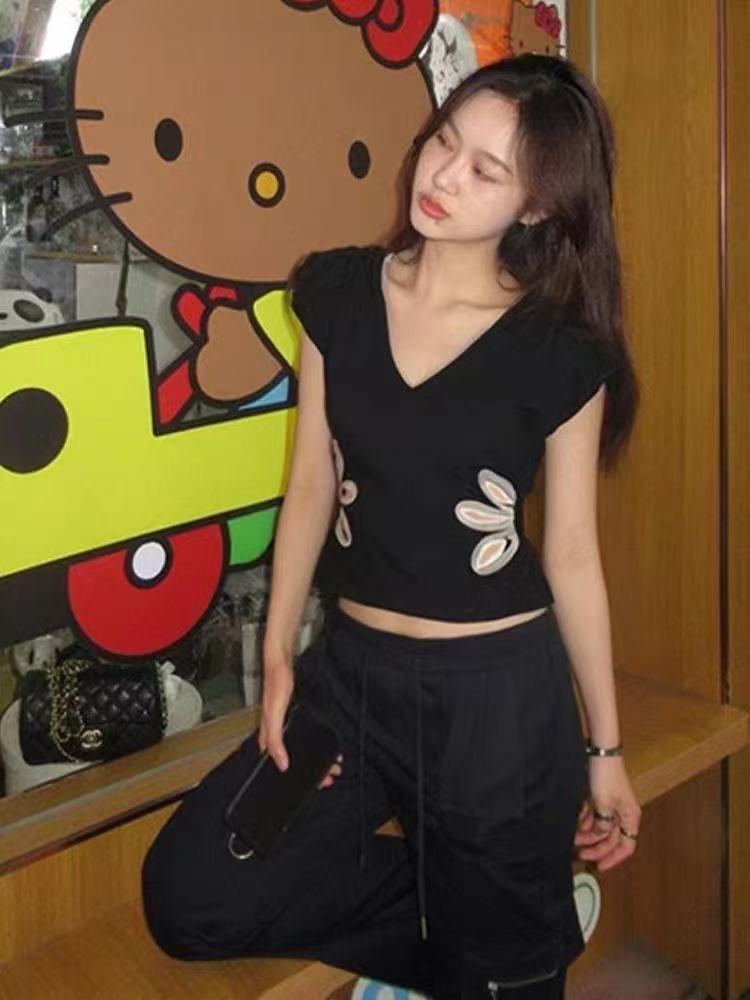 Modal fabric 260g chic T-shirt for women with V-neck top