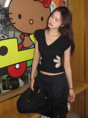 Modal fabric 260g chic T-shirt for women with V-neck top