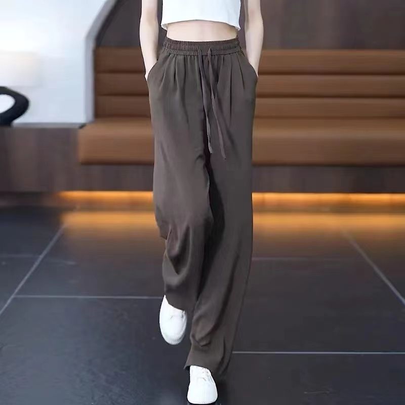 Silk wide-leg pants for women in summer 2025 new loose and slim drooping floor lazy style casual cool pants
