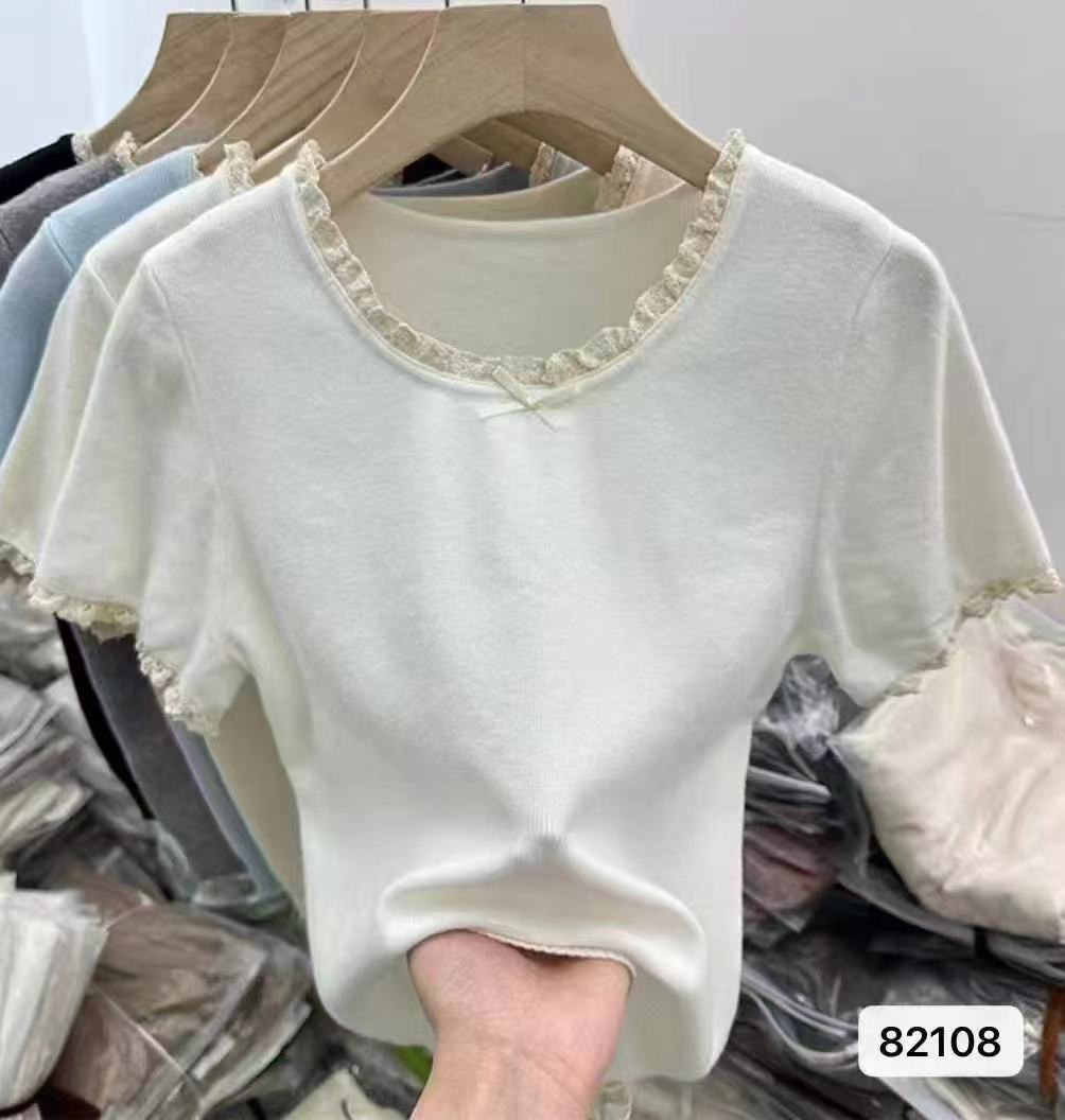 2025 spring and summer new bow lace edge lady young woman gentle little fresh literary pastoral ins trendy knitted on Y