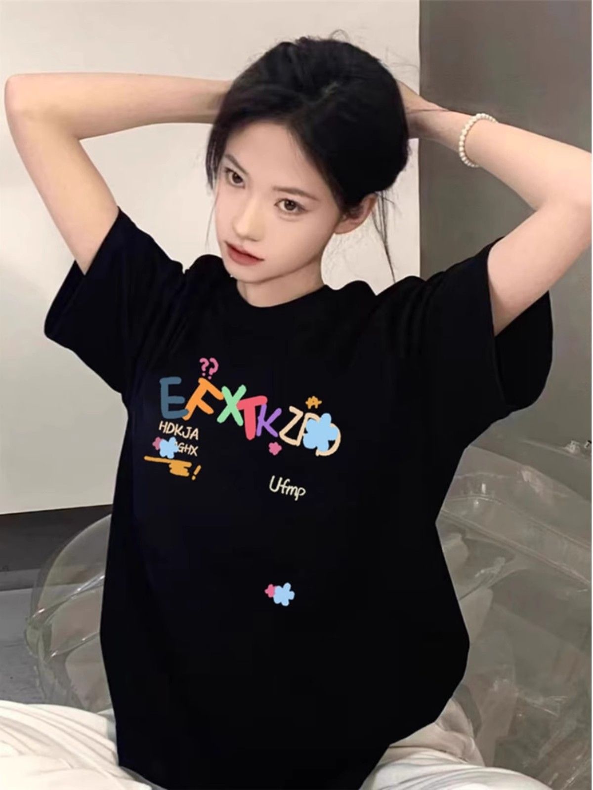 高品質純棉220克精梳緊密100%棉 寬鬆短袖t恤女