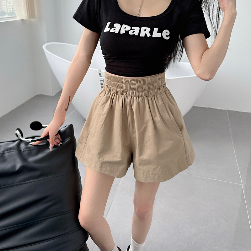 Real photo of washing all-cotton summer new high-waist casual shorts for women Korean loose casual wide-leg pants