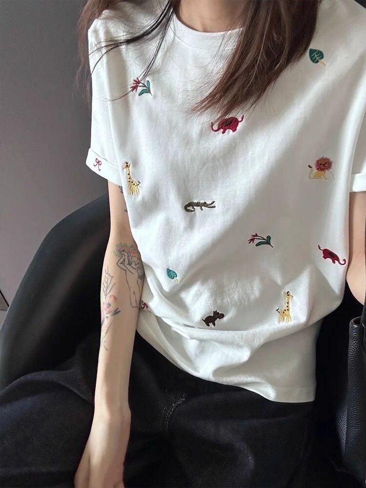 原版做工  刺繡+袖口刺繡 19支220克純棉 螺紋領+包邊拉肩