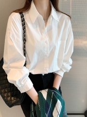 2025年春季白襯衫女內搭新款韓版設計感小眾洋氣上衣百搭長袖襯衣