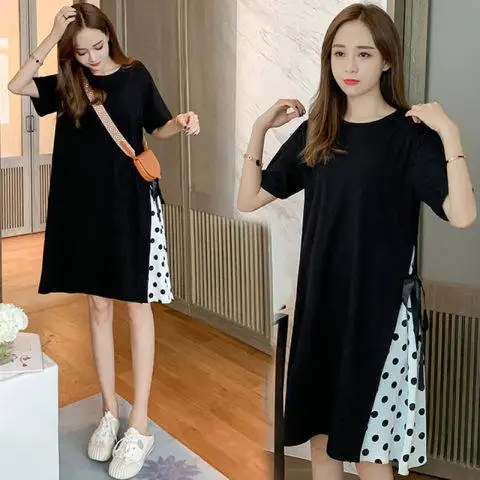 Loose dress summer Korean style fashion spliced ​​polka dot strap skirt trendy