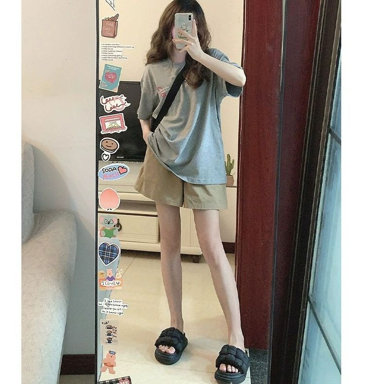 水洗全棉新款卡其色工裝短褲女春秋夏季顯瘦休閒小個子五分褲