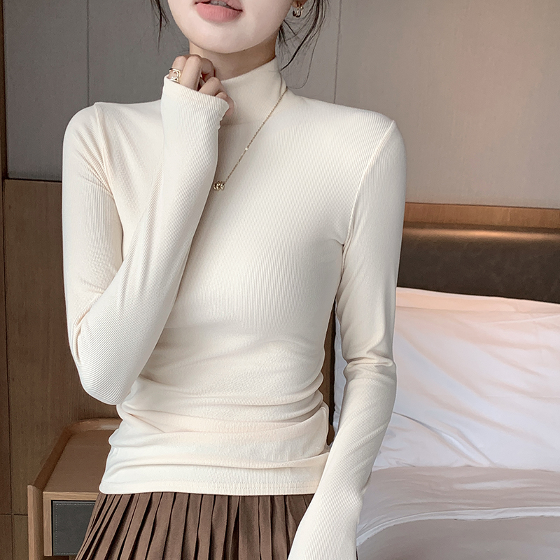 2025新款德絨半高領打底衫女內搭春秋冬季洋氣黑色中領長袖上衣