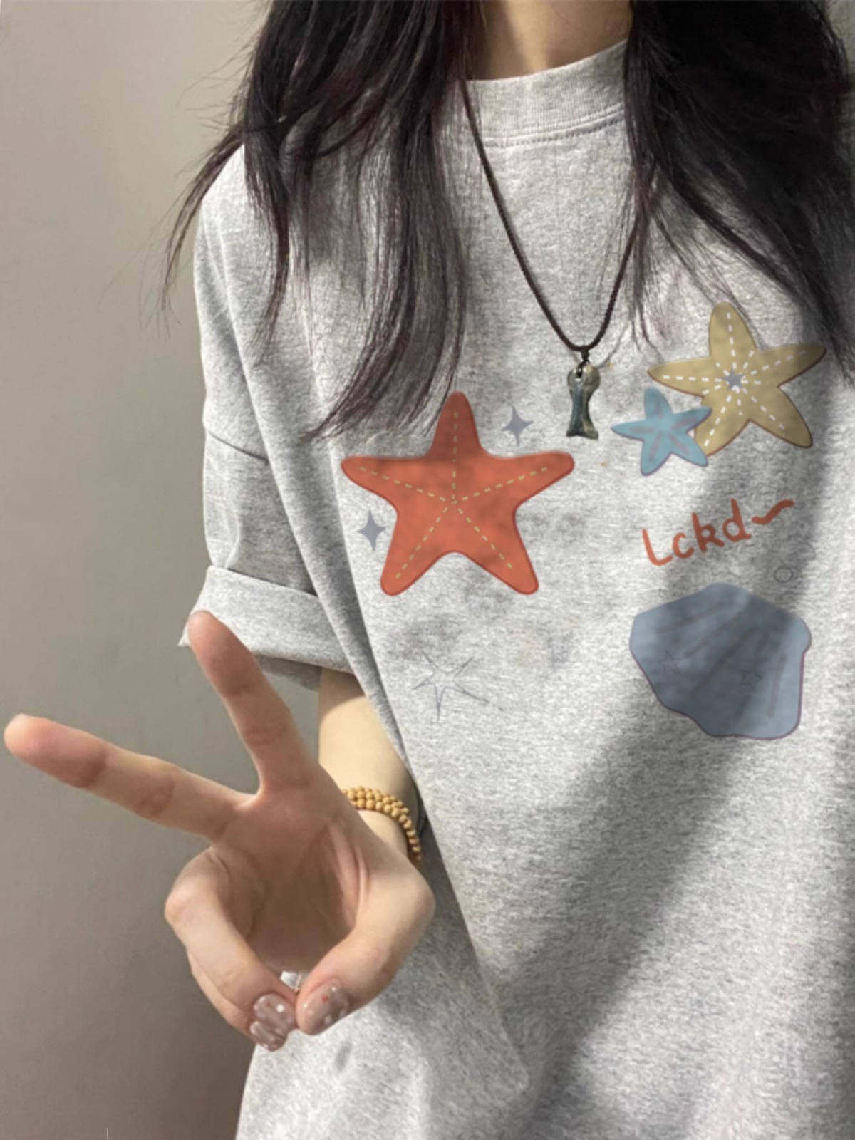 200g combed and tight-fitting sprinkler, pure cotton backpack, spring and summer loose shoulder printed short-sleeved T-shirt