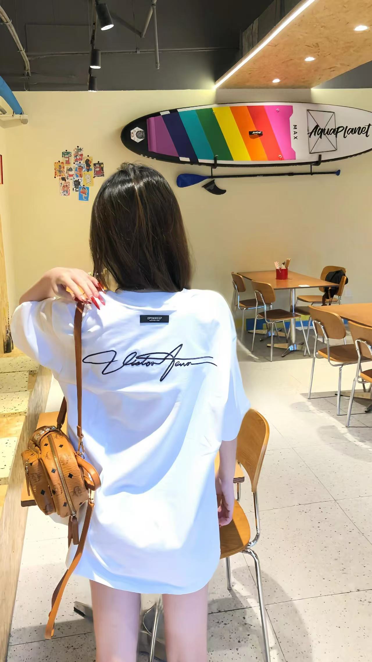 200g combed and tight-fitting sprinkler, pure cotton backpack, spring and summer loose shoulder printed short-sleeved T-shirt