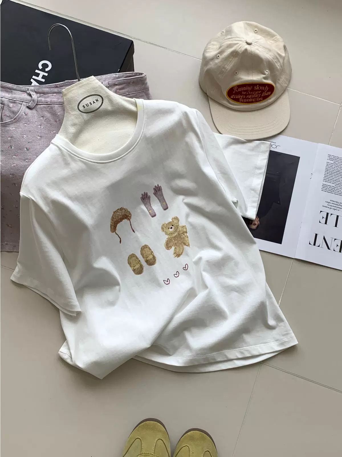 200g combed and tight-fitting sprinkler, pure cotton backpack, spring and summer loose shoulder printed short-sleeved T-shirt
