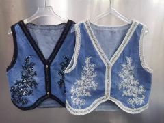Heavy industry hook-embroidered denim vest vest for women in spring and autumn design sweet age-reducing vest layered jacket top