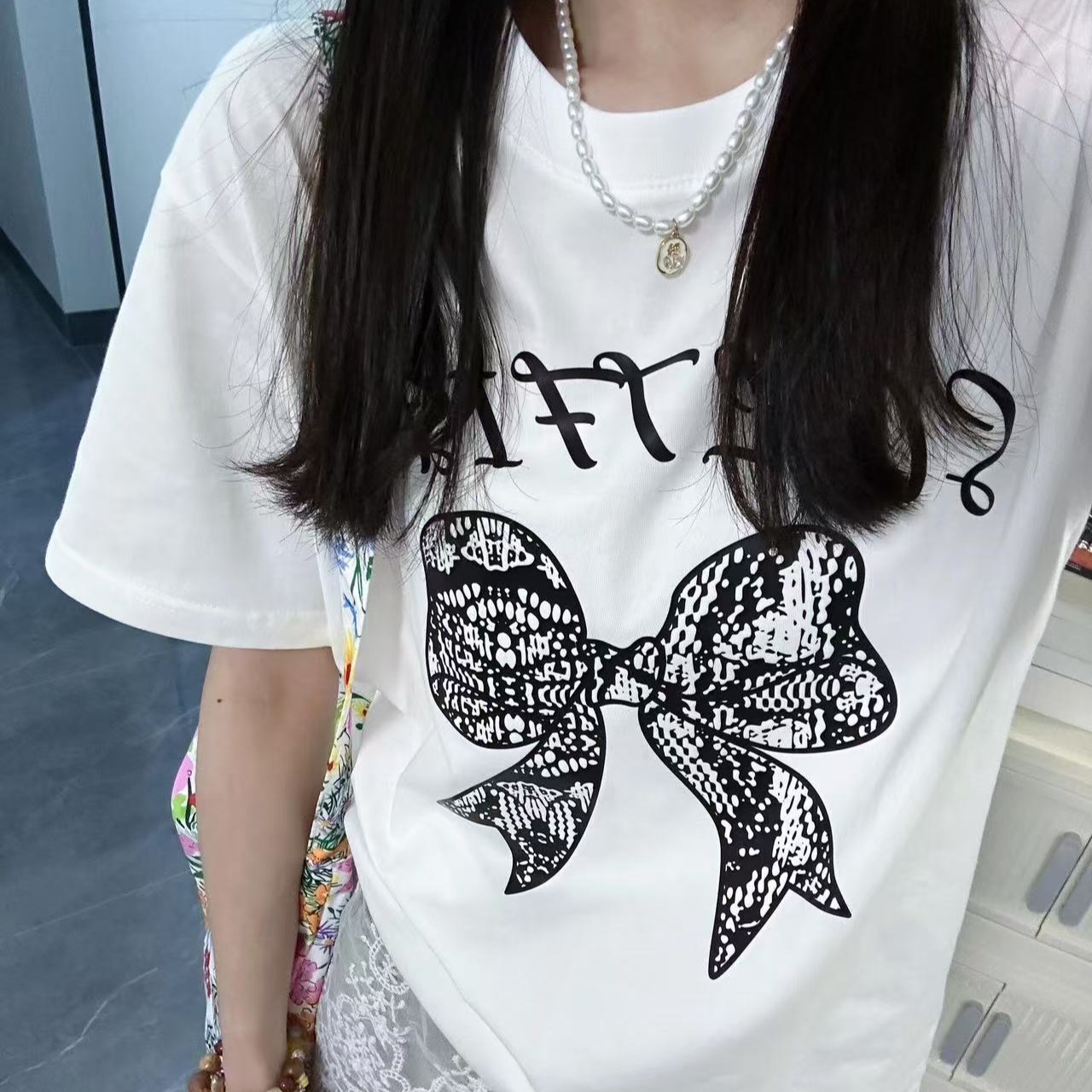 200g combed and tight spun in 2025, pure cotton back bag strip, spring and summer loose shoulder printed short-sleeved T-shirt