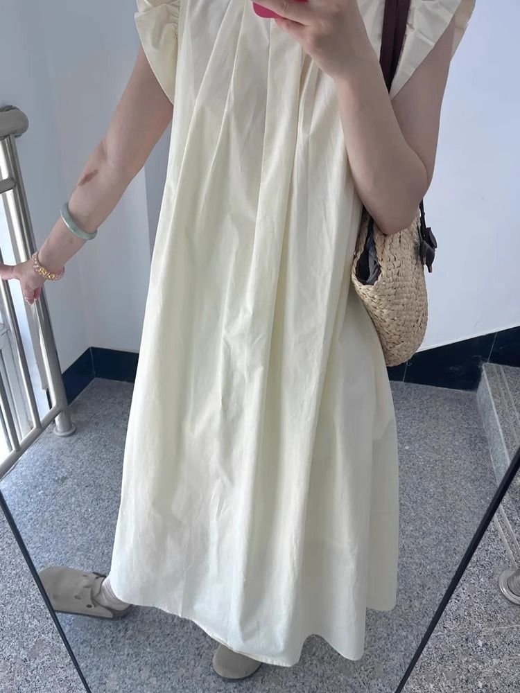法式小飛袖白色連衣裙子女夏季2025年新款小個子海邊度假氣質長裙
