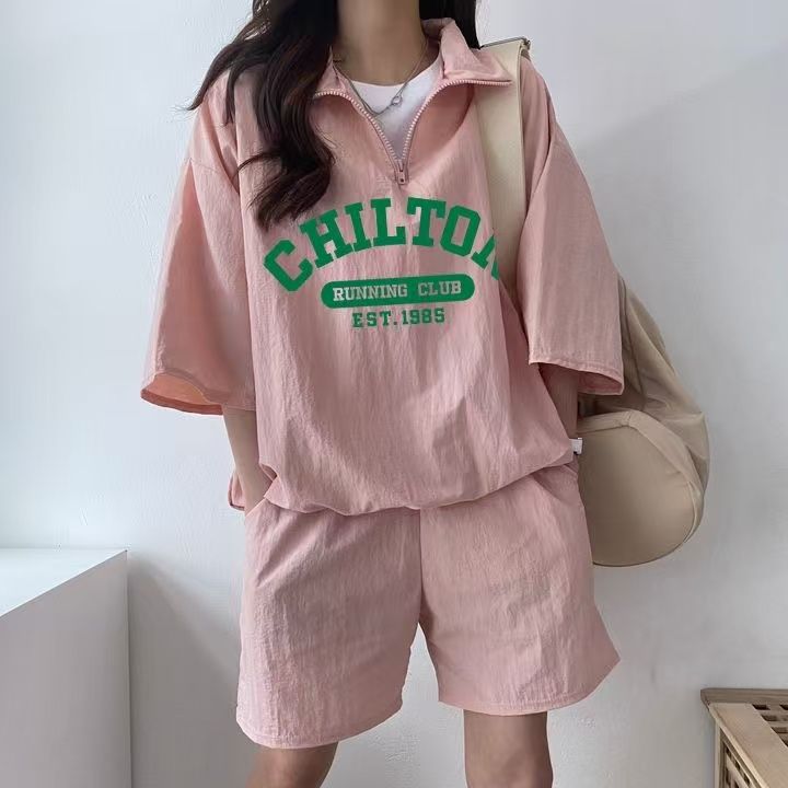 Korean Women's Sportswear Set Summer 2025 New Short-Sleeve Shorts Campus Style Cute Girl Running Two-Piece Set