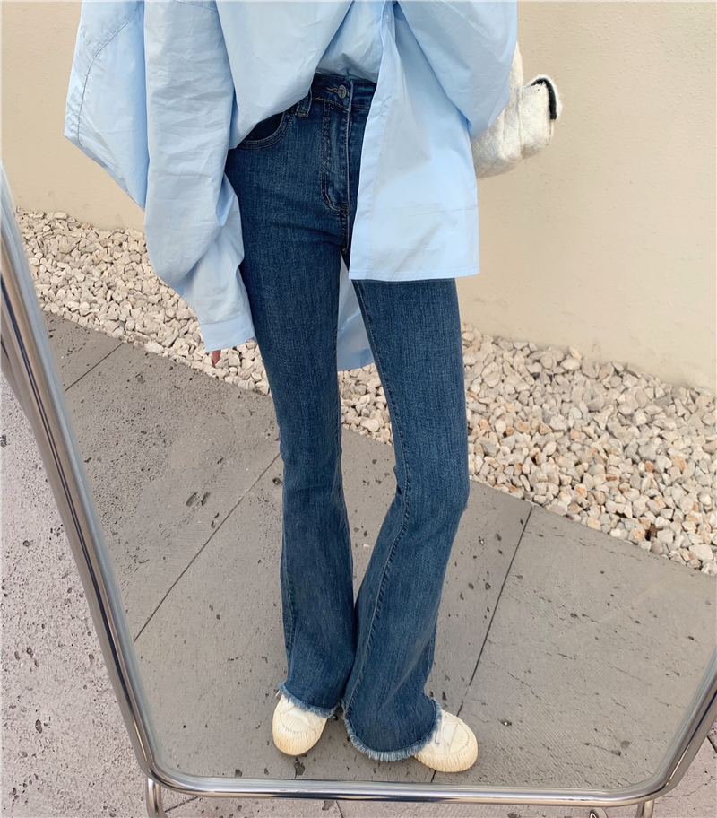 Real-life new style long legs stretch high waist slim slightly flared jeans trousers floor trousers