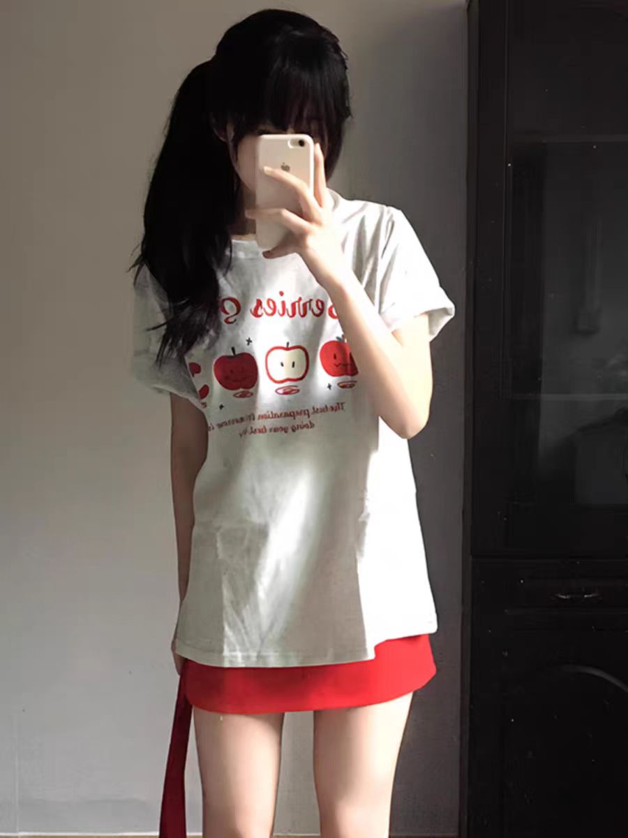 200g combed and tight-fitting sprinkler, pure cotton backpack, spring and summer loose shoulder printed short-sleeved T-shirt