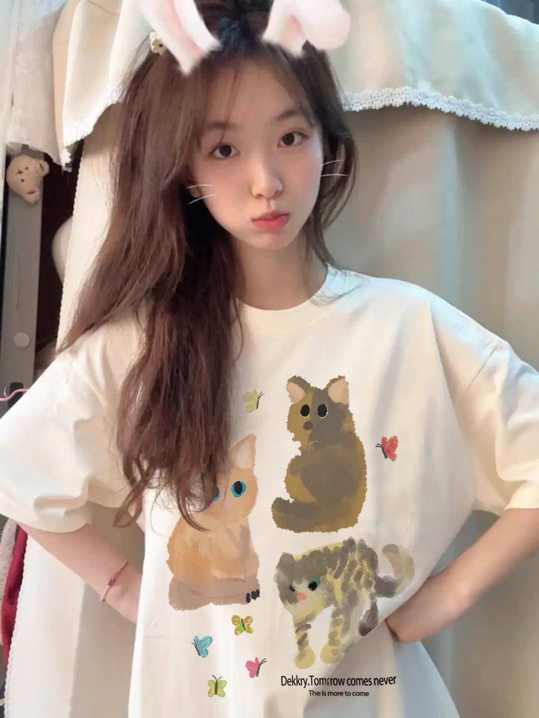200g combed and tight spun in 2025, pure cotton back bag strip, spring and summer loose shoulder printed short-sleeved T-shirt