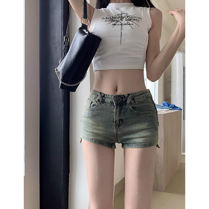 High Street niche hip denim shorts for women in spring and summer new sweet and cool high-waisted hot girls slimming straight jean hot pants