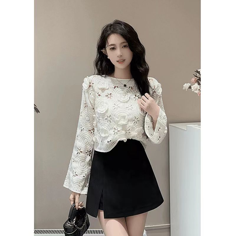 Autumn Story New Three-dimensional Hollow Hook Flower Sweater for Women