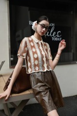 Hollow knitted crochet sweater for women 2025 summer new loose slim short-sleeved sweater cardigan jacket