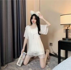 Real shot of summer sweet princess style sexy pajamas set home clothes ice silk two-piece set