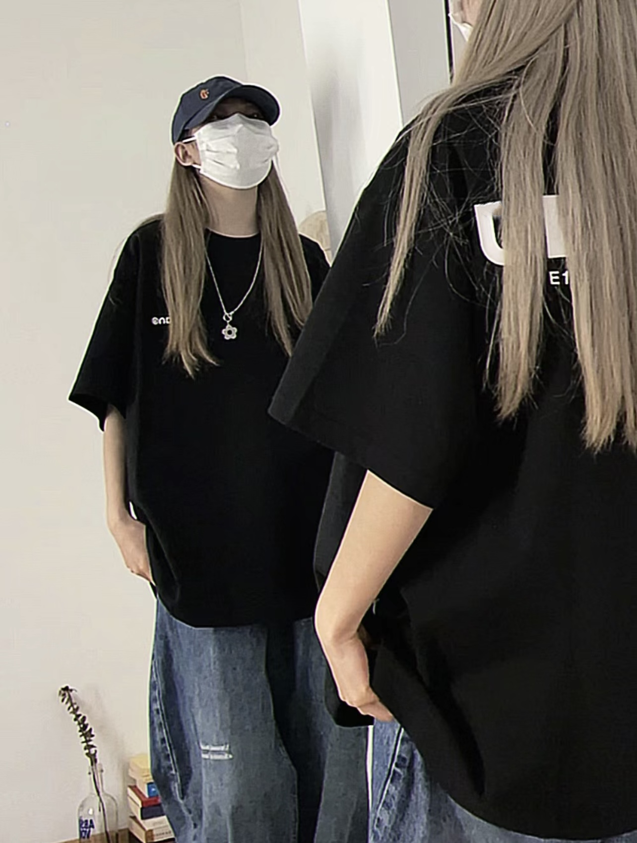 200g combed and tight-fitting sprinkler, pure cotton backpack, spring and summer loose shoulder printed short-sleeved T-shirt